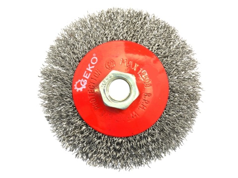 Szczotka druciana boczna 100mm na szlifierkę M14 drut karbowany