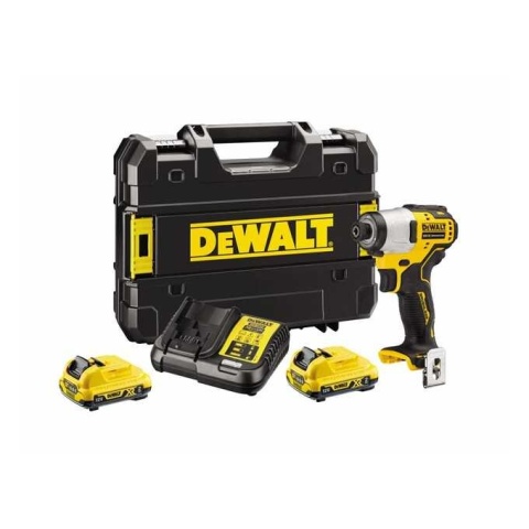akumulatorowa zakrętarka udarowa 1/4", 3-biegi z trybem precyzyjnym, 12V Li-Ion 2x2,0Ah Dewalt [DCF801D2-QW]