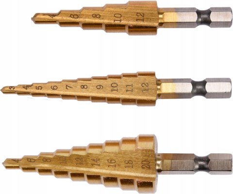 YATO ZESTAW WIERTEŁ STOPNIOWYCH 3 SZT STOŻKOWYCH