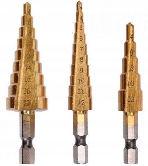 YATO ZESTAW WIERTEŁ STOPNIOWYCH 3 SZT STOŻKOWYCH