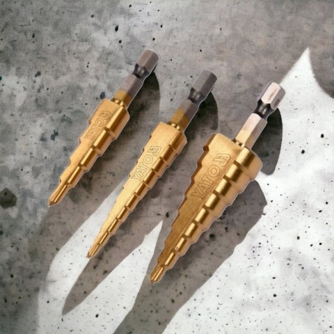 YATO ZESTAW WIERTEŁ STOPNIOWYCH 3 SZT STOŻKOWYCH